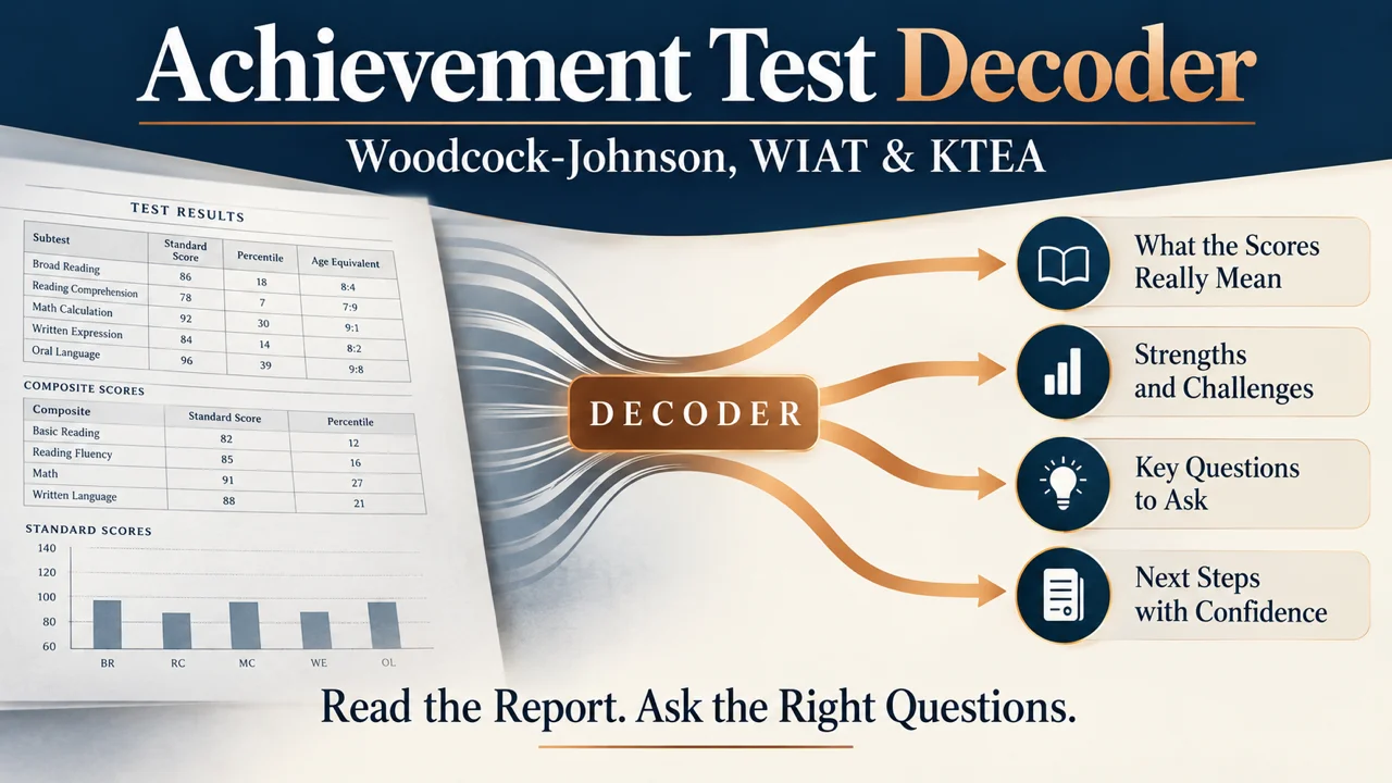 Achievement Test Decoder — Woodcock-Johnson, WIAT & KTEA Scores Explained